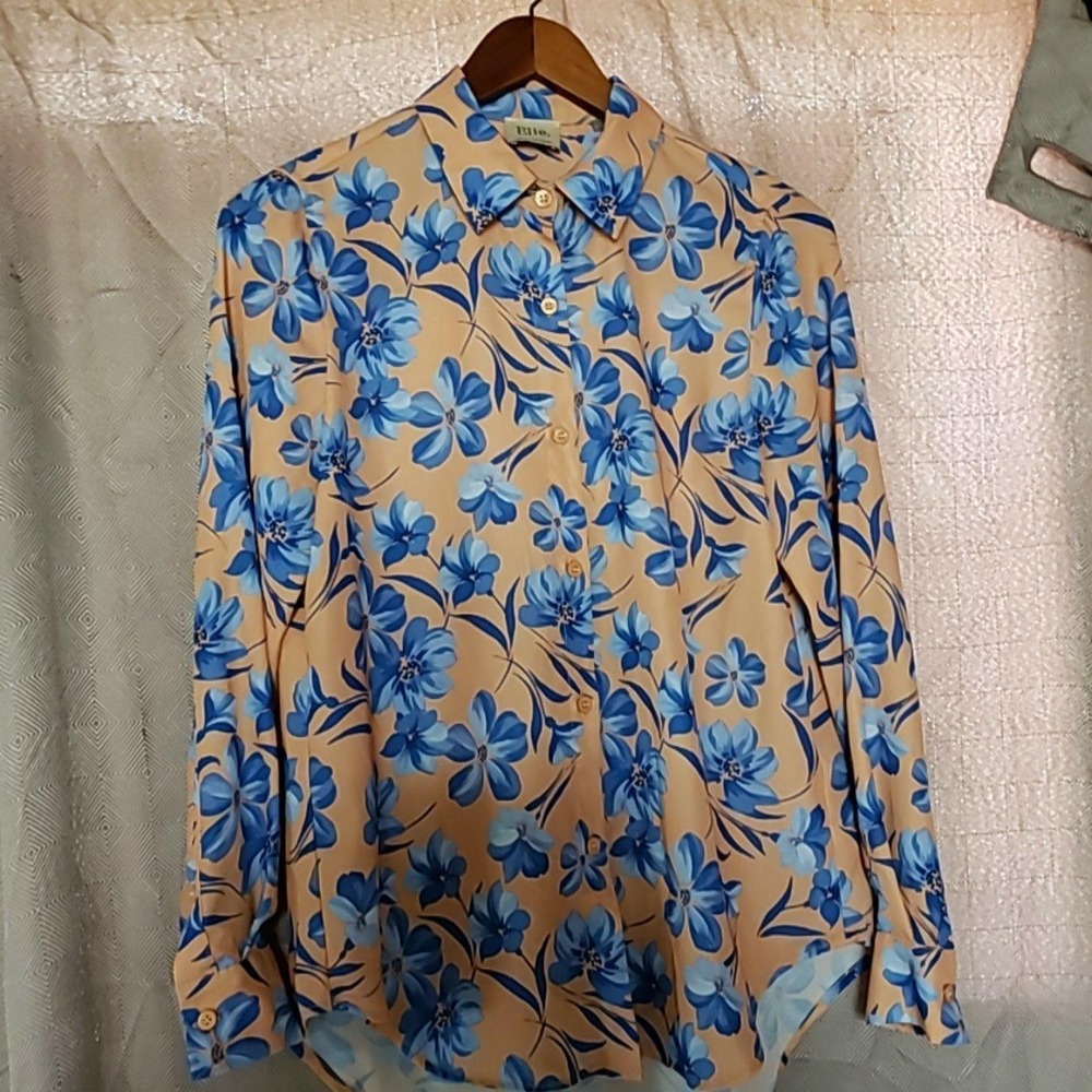 Elie Tahari Button Up Shirt Womens S/P Multicolor Floral Long Sleeve Top